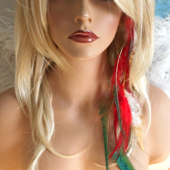 Red Feather Peacock Spears Hair Extension - Picture 1 of 3